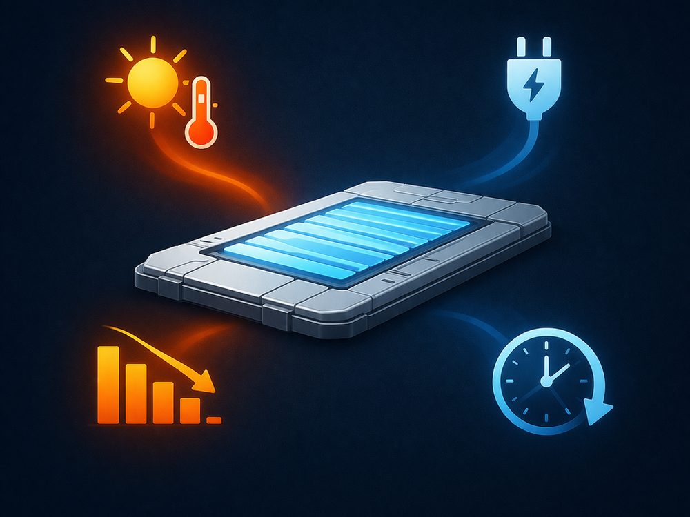 Batteriemodul mit den Einflussgrößen Temperatur, Laden, Alterung und Zeit